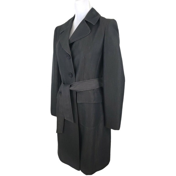 NINE WEST~Woman Size 2~ Black/Gold Trench Coat Button Up, Belted. - Picture 4 of 9